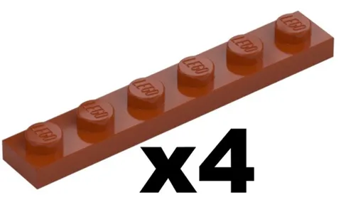 Lego 4 New PLATE Dark Orange 1 x 6 Stud Piece Part 3666 DN01