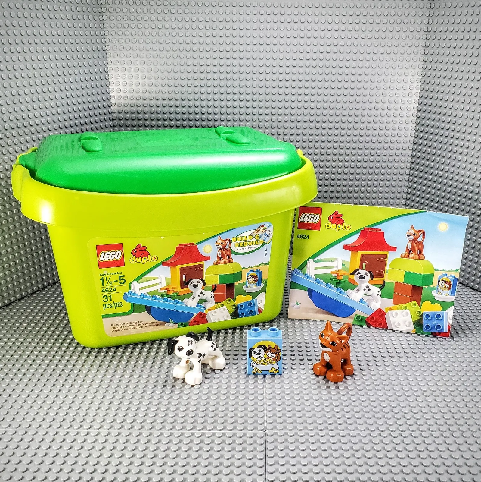 LEGO - DUPLO - 4624 - Brick Box Green - Complete Set with Manual - Ships Fast!