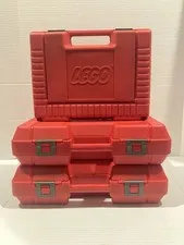 Vintage 1985 LEGO Red Storage Case Carrying Box Hard Plastic USA Lot Of 3