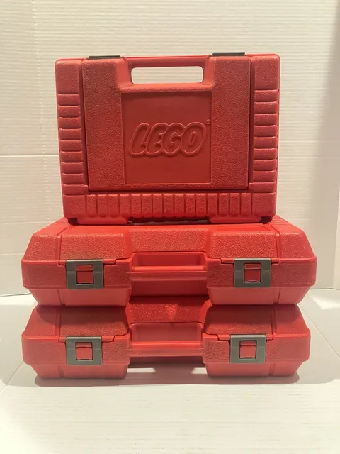 Vintage 1985 LEGO Red Storage Case Carrying Box Hard Plastic USA Lot Of 3