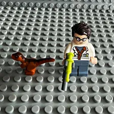 LEGO Minifigure w/ Black Hair & Glasses, Green Tool, Brown Baby Dinosaur