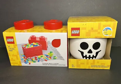 LEGO Brick Storage Skelton Skull Head 4031 + Red Block 2 Knob 4002 Lot of 2 NEW!