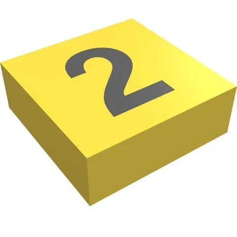 LEGO Part 3070bpr0027 - Yellow Tile 1 x 1 with Black '2' Print
