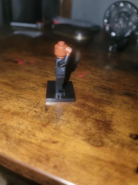 LEGO nick fury minifigure with Beard & eyepatch Black Outfit on Display Stand