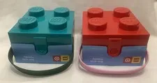 2 X Lego Brick Storage Lunch Box Red W/ Pink Teal W/ Green Target Carry Case Lot