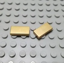 LEGO Lot of 2 Metallic Gold 1x2 Minifigure Treasure Tile Accessory Piece
