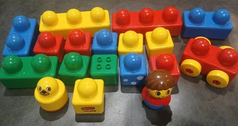 Vintage LEGO Duplo Primo Toddler Baby Blocks Boy Girl Rattle Train Lot of 18