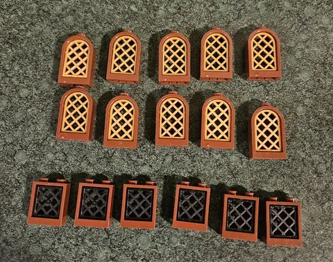 LEGO Castle Reddish Brown Arch and Square Windows w/Lattice lot of 16