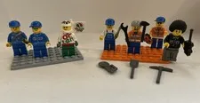 LEGO City Lot of 7  Mini-figs Guys City Town Workers Builders Construction Gas