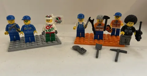 LEGO City Lot of 7  Mini-figs Guys City Town Workers Builders Construction Gas