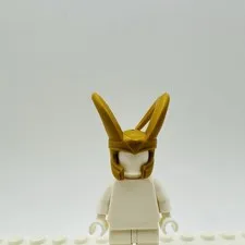 Authentic LEGO Gold Loki Minifigure Helmet w/ Curved Flexible Horns HELMET ONLY