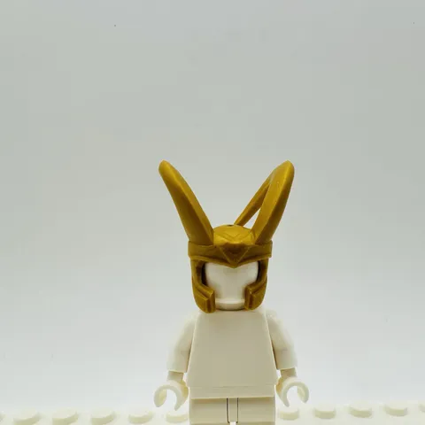 Authentic LEGO Gold Loki Minifigure Helmet w/ Curved Flexible Horns HELMET ONLY