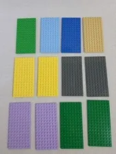 Lego Lot Of  12  8X16  Dark Grey, Tan,yellow, Light Purple Baby Blue Dark Blue