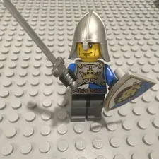 LEGO Castle Lion Knight Minifigure w/ Silver Helmet, Sword & Lion Shield