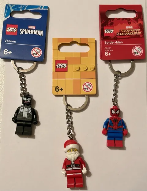 Lego Marvel Venom & Spider-Man + Santa Minifigure Key Chain Lot Of 3