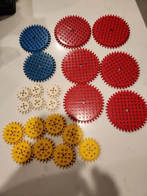 Vintage 1960s Lego Gears Cogs From #001 Set (1966), White, Yellow, Red, & Blue