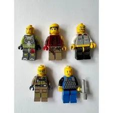 LEGO Minifigure Lot 5 Figures City Explorer Mechanic Worker Bundle Accessories