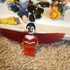 LEGO Minifigure Red Outfit w/ Large Dark Red Wings, Black Hair, Masked Face