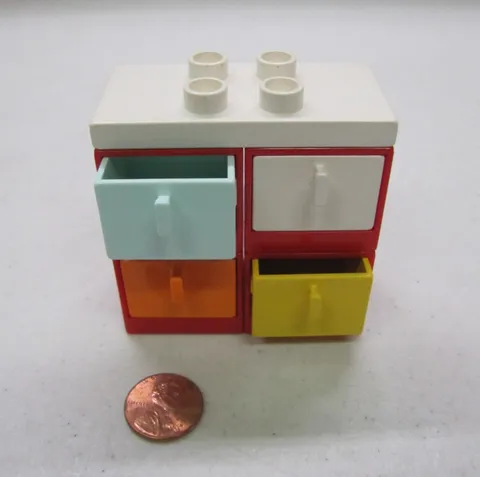 Lego Duplo Red Cabinet w/ 4 Colorful Drawers Dresser For Room Vtg House