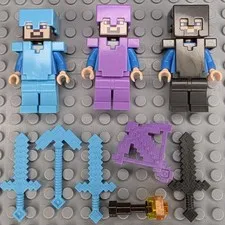 Lego Minecraft Minifigures Lot of 3 and Accessories 