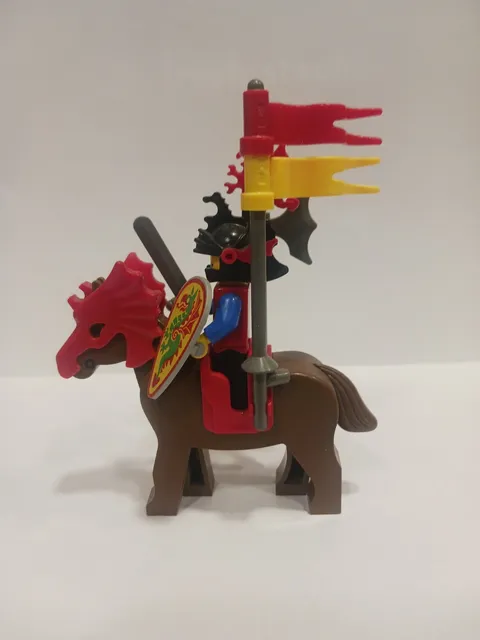 LEGO Castle Knight Minifigure w/ Brown Horse, Dragon Helmet & Red Plume