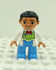 Lego Duplo Figure Man Grocery Clerk/Pizza Vendor round eyes multi-color