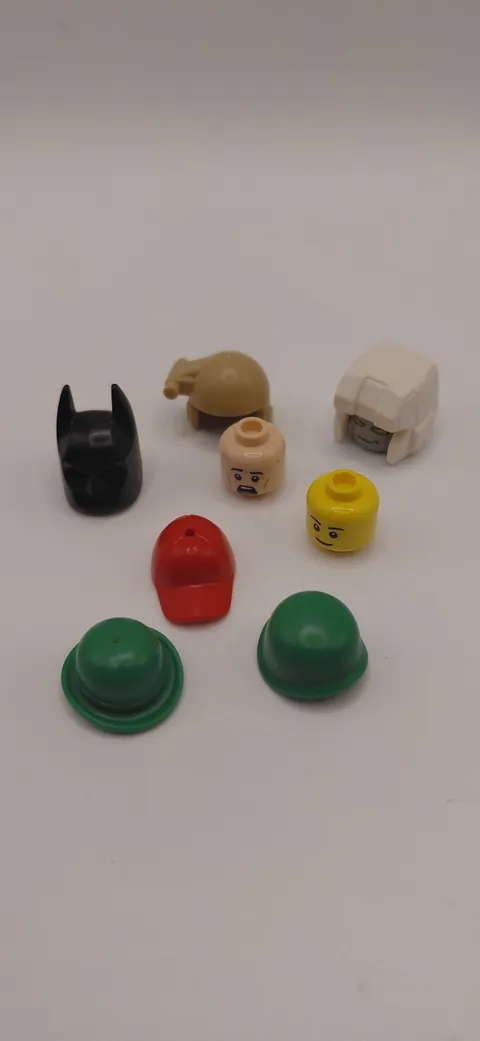 LEGO & KRE-O Minifigure Head Parts Lot Batman Cowl Megatron Hats Caps Helmets