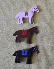 LEGO Vintage Horse Animal Lot of 3 w/ Saddles Light Purple/White Brown Black