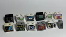 LEGO Lot of 12 Sloped Bricks printed pattern Control Panel Space Computer (#10)