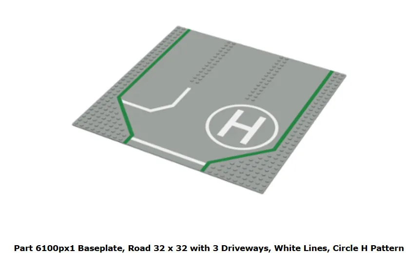 LEGO Baseplate #6100px1 ROAD 32x32 w/3 DRIVEWAYS, WHITE LINES & CIRCLE H PATTERN
