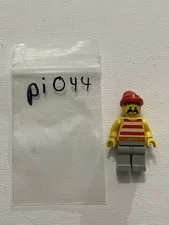 Vintage LEGO Pirate Minifigure Red Yellow Stripes Red Bandana #PI043