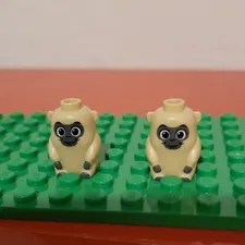 LEGO Monkey Animal Figure Lot of 2 Tan Black Plastic Printed Face
