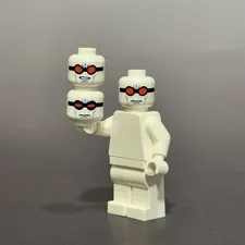 Lego Mr Freeze Minifigure Head x3 - Batman the Video Game Red Glasses Custom