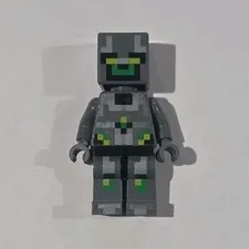 LEGO Minecraft Minifigure Gray Armored w/ Helmet + Green Details