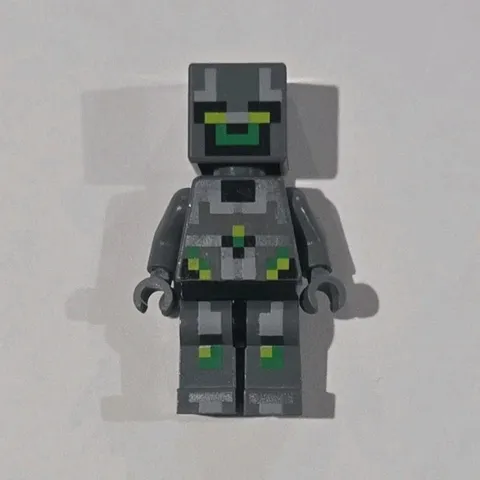 LEGO Minecraft Minifigure Gray Armored w/ Helmet + Green Details