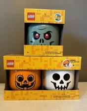 LEGO Halloween Storage Heads SET, Size Small - Skeleton, Zombie & Pumpkin, NEW