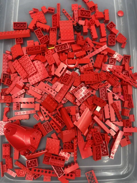 1 lb. Bulk Mixed Red Legos - standard blocks and unique pieces (Lot D)