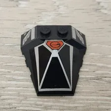 Lego 47757pb01 Black Wedge 4 x 4 x 1 1/3 Pyramid Center Red and Silver Pattern