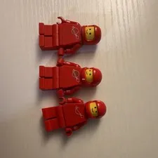 LEGO Classic Space Red Spaceman Minifigure Lot of 3 Astronaut Planet Logo