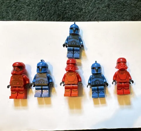 LEGO Minifigure Lot of 6 Red & Blue Assorted Figures Plastic Minifigures