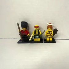 LEGO Minifigures Lot of 3 w/ Accessories (Sword, Rifle, Club), Stands