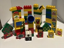 Vintage LEGO DUPLO Printed Brick Lot 43 Pieces Door Horse Tree Food Camera
