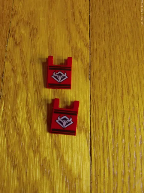 LEGO Ninja Red Flag Silver Bull Head Lot of 2 Replacement Piece Part FREE SHIP