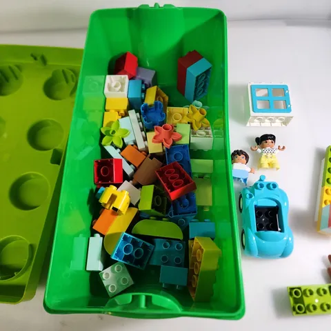 LEGO DUPLO Storage Brick Box Building Block Container 14x7x7 Green With Duplos 