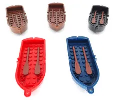 LEGO Lot of 5 Rowboats + 5 Pairs of Oars – Brown, Black, Blue & Red