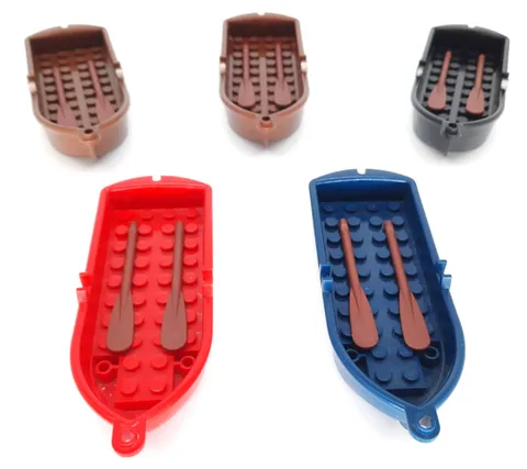 LEGO Lot of 5 Rowboats + 5 Pairs of Oars – Brown, Black, Blue & Red