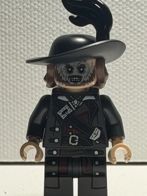 LEGO Hector Barbossa Black Outfit w/ Wide-Brim Hat & Feather, Brown Hair