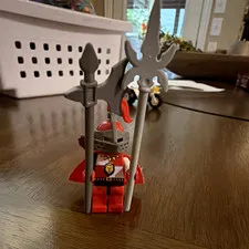 LEGO Castle Knight Minifigure w/ Red Cape, Gray Helmet, Red Plume & Halberd