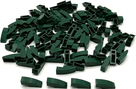 Lego 100 New Dark Green Slopes Sloped Curved 3 x 1 Parts