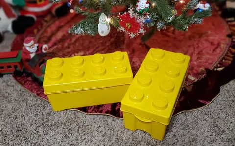 Lot Of TWO LEGO Yellow Storage Brick 8 Stud Cases Containers 14"x7" Stackable!